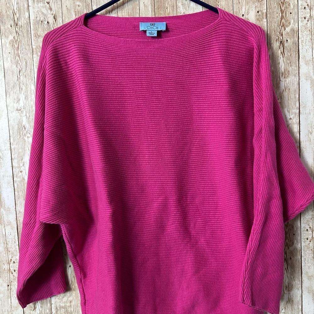 CeCe L batwing boatneck pink dramatic sleeve sweater - Picture 3 of 6